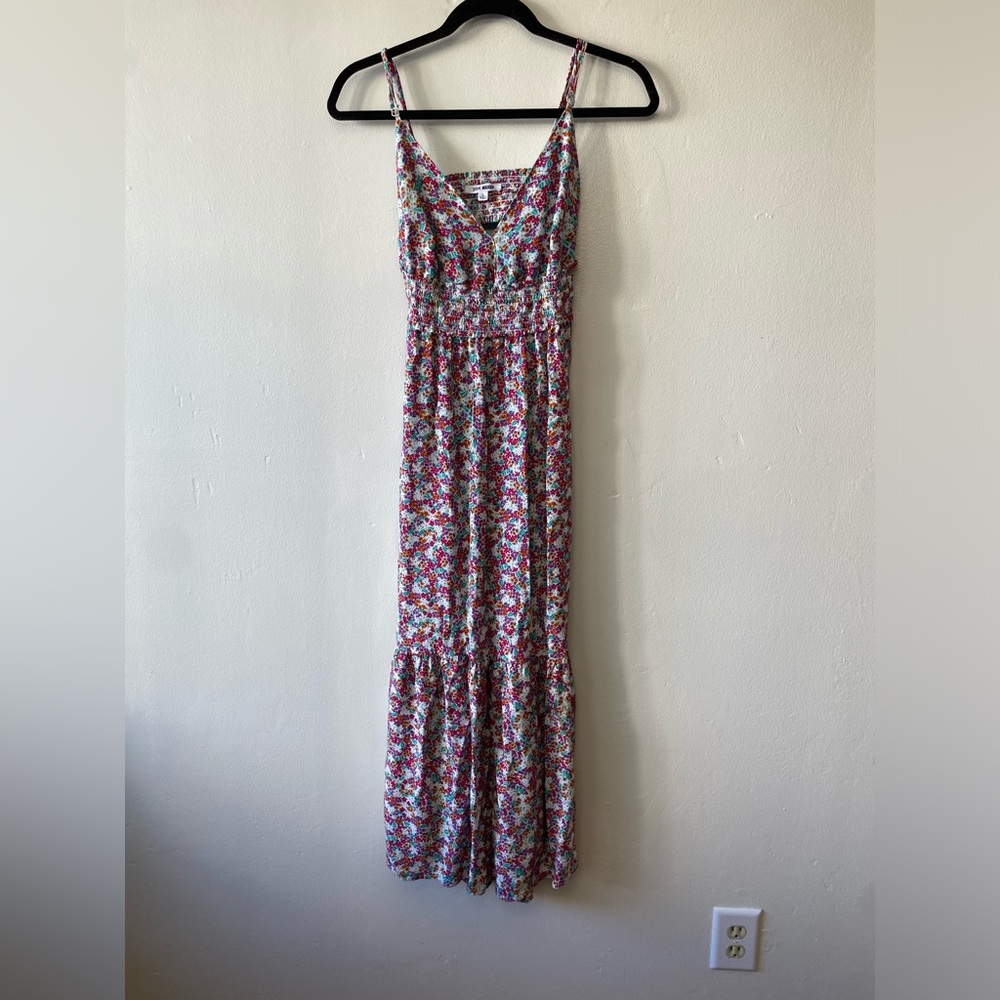 Steve Madden Floral Maxi Sundress L – Smocked Back, Pockets, Adjustable Straps